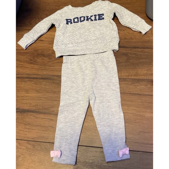 Rookie 2 Piece Baby Girls Set 0-3 Months Grey Shirt Pants Set - Picture 1 of 3